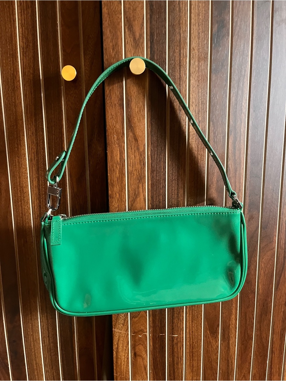 BY FAR Green Patent Leather Shoulder Bag